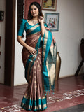 Vintage pattu saree for women | brown | zari border | party wear