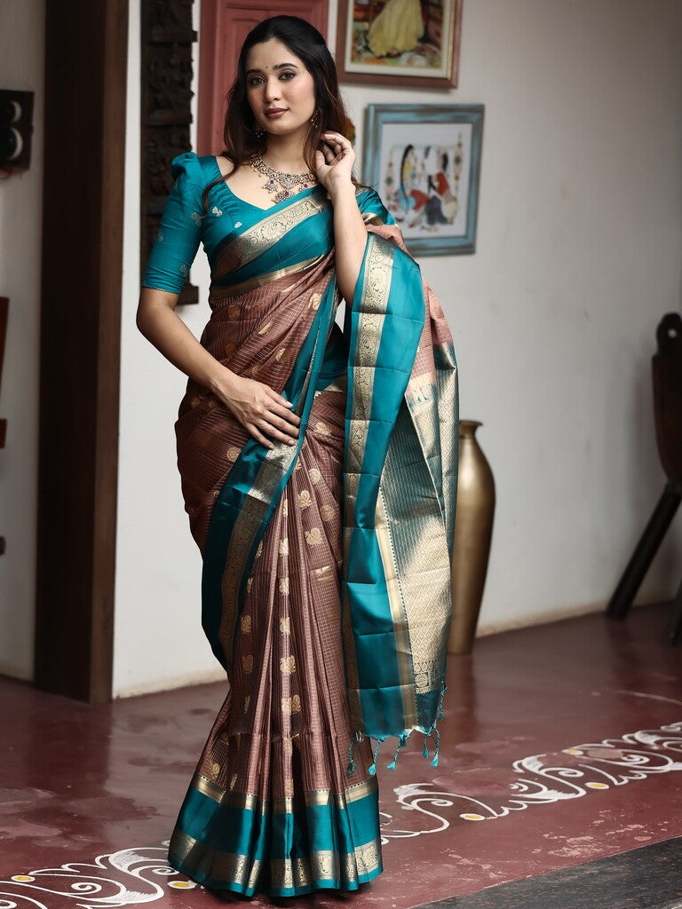 Vintage pattu saree for women | brown | zari border | party wear