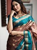 Vintage pattu saree for women | brown | zari border | party wear