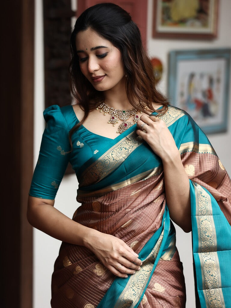 Vintage pattu saree for women | brown | zari border | party wear