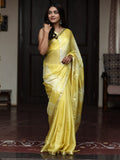 Chinnon fancy saree for women | yellow | zari border | party wear