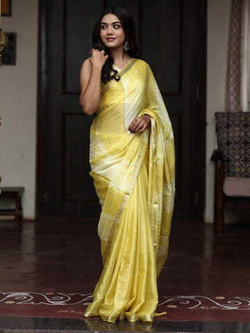 Chinnon fancy saree for women | yellow | zari border | party wear