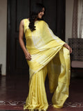 Chinnon fancy saree for women | yellow | zari border | party wear
