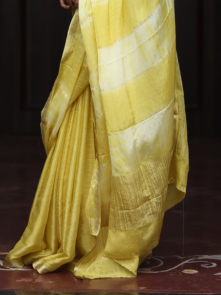 Chinnon fancy saree for women | yellow | zari border | party wear