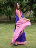 Mysore crape fancy saree for women | royal blue | zari border | party wear