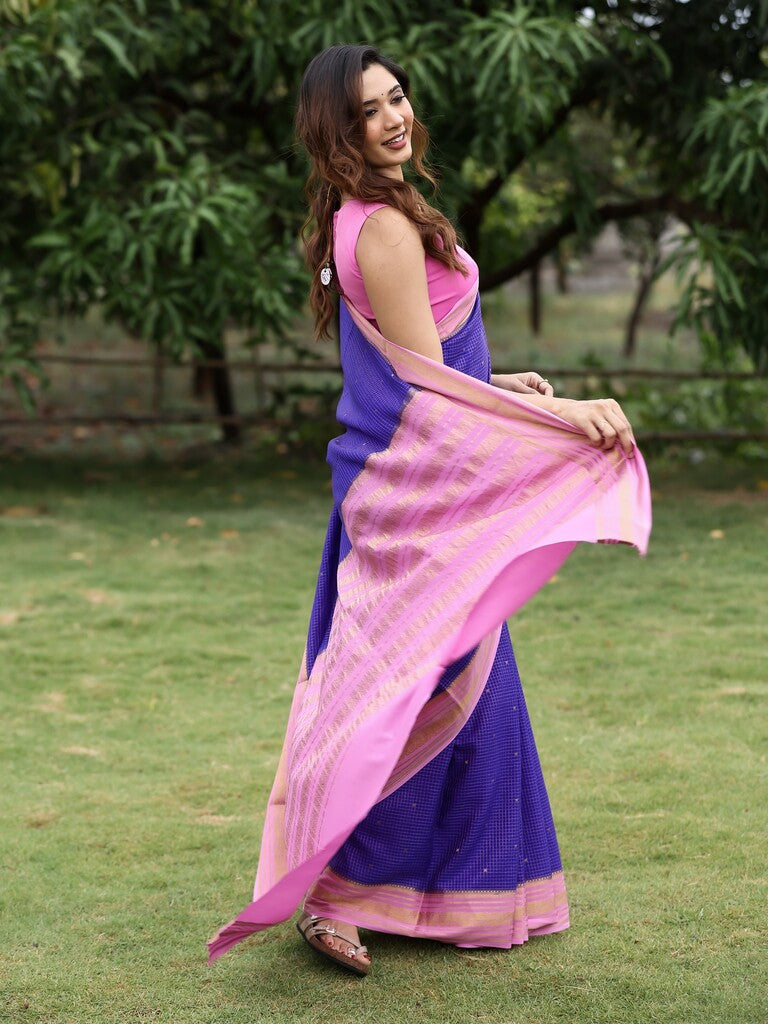 Mysore crape fancy saree for women | royal blue | zari border | party wear