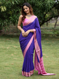 Mysore crape fancy saree for women | royal blue | zari border | party wear