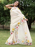 Organza tissue fancy saree for women | white | embroidery border | party wear