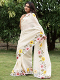 Organza tissue fancy saree for women | white | embroidery border | party wear