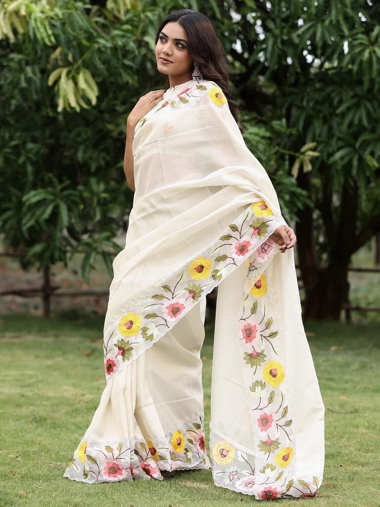 Rocket sarees for women | white | ready to wear | stitched blouse