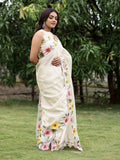 Organza tissue fancy saree for women | white | embroidery border | party wear