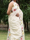 Organza tissue fancy saree for women | white | embroidery border | party wear