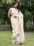 Organza tissue fancy saree for women | white | embroidery border | party wear