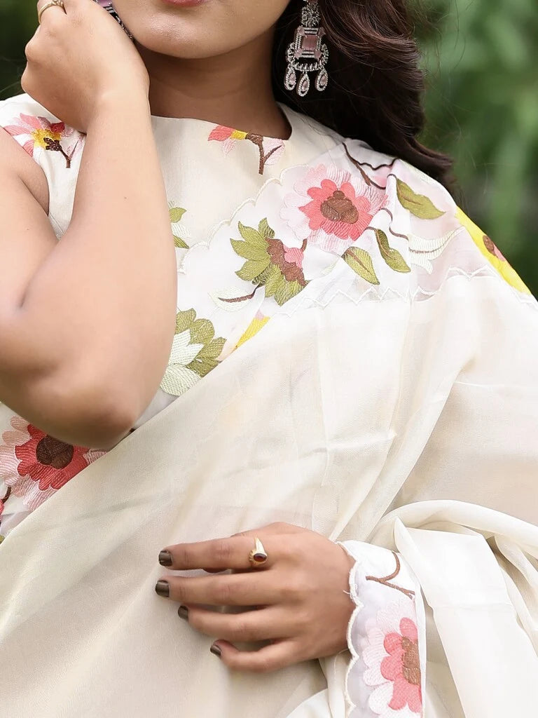 Rocket sarees for women | white | ready to wear | stitched blouse