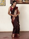 Kanchi pattu saree for women | dark brown | light weight | zari border