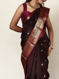 Kanchi pattu saree for women | dark brown | light weight | zari border