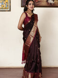 Kanchi pattu saree for women | dark brown | light weight | zari border