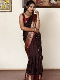 Kanchi pattu saree for women | dark brown | light weight | zari border