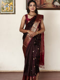 Kanchi pattu saree for women | dark brown | light weight | zari border