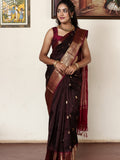 Kanchi pattu saree for women | dark brown | light weight | zari border