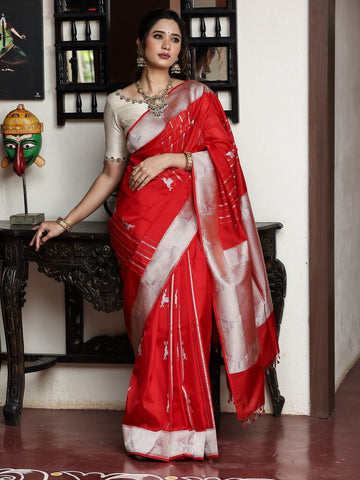 Banaras pattu saree for women | red | zari border | party wear