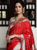 Banaras pattu saree for women | red | zari border | party wear