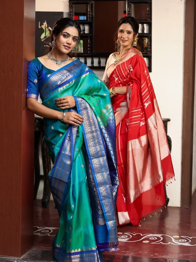 Banaras pattu saree for women | red | zari border | party wear