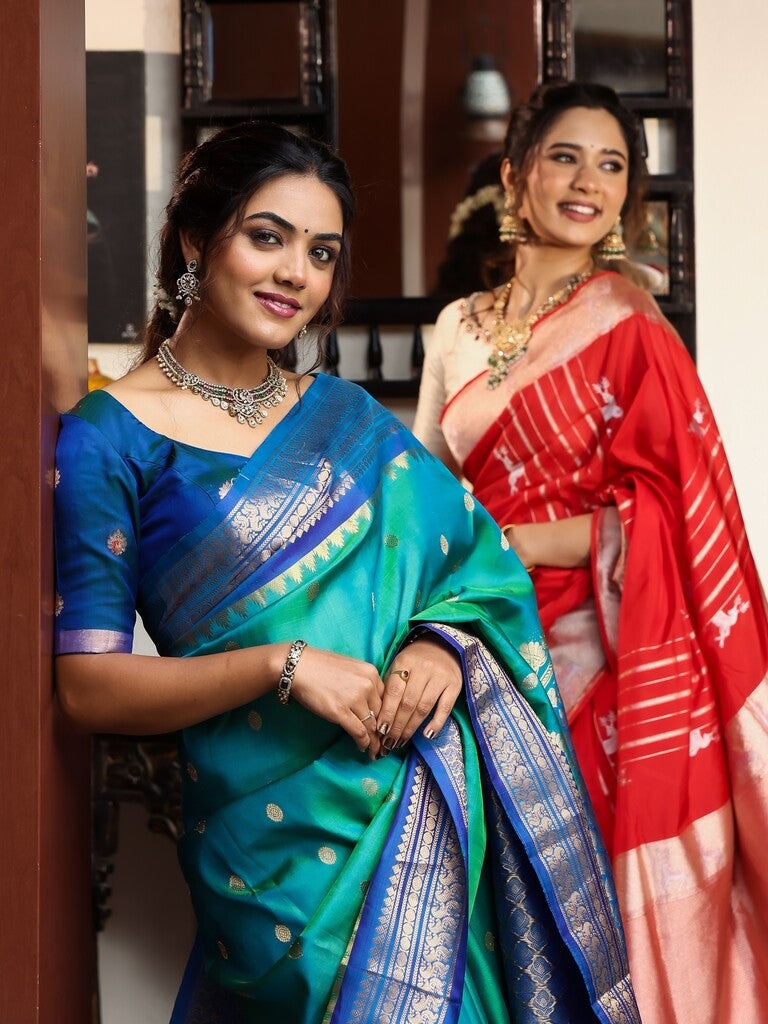 Banaras pattu saree for women | red | zari border | party wear