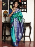 Gadwal pattu saree for women | peacock blue | kanchi border | party wear
