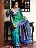 Gadwal pattu saree for women | peacock blue | kanchi border | party wear