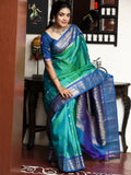 Gadwal pattu saree for women | peacock blue | kanchi border | party wear