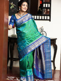 Gadwal pattu saree for women | peacock blue | kanchi border | party wear