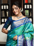 Gadwal pattu saree for women | peacock blue | kanchi border | party wear