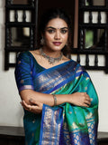 Gadwal pattu saree for women | peacock blue | kanchi border | party wear
