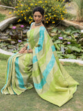Dola tissue fancy saree for women | green and blue | allover zari weaves | party wear