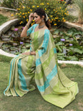 Dola tissue fancy saree for women | green and blue | allover zari weaves | party wear