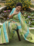 Dola tissue fancy saree for women | green and blue | allover zari weaves | party wear