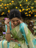 Dola tissue fancy saree for women | green and blue | allover zari weaves | party wear