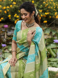 Dola tissue fancy saree for women | green and blue | allover zari weaves | party wear