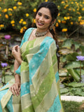 Dola tissue fancy saree for women | green and blue | allover zari weaves | party wear