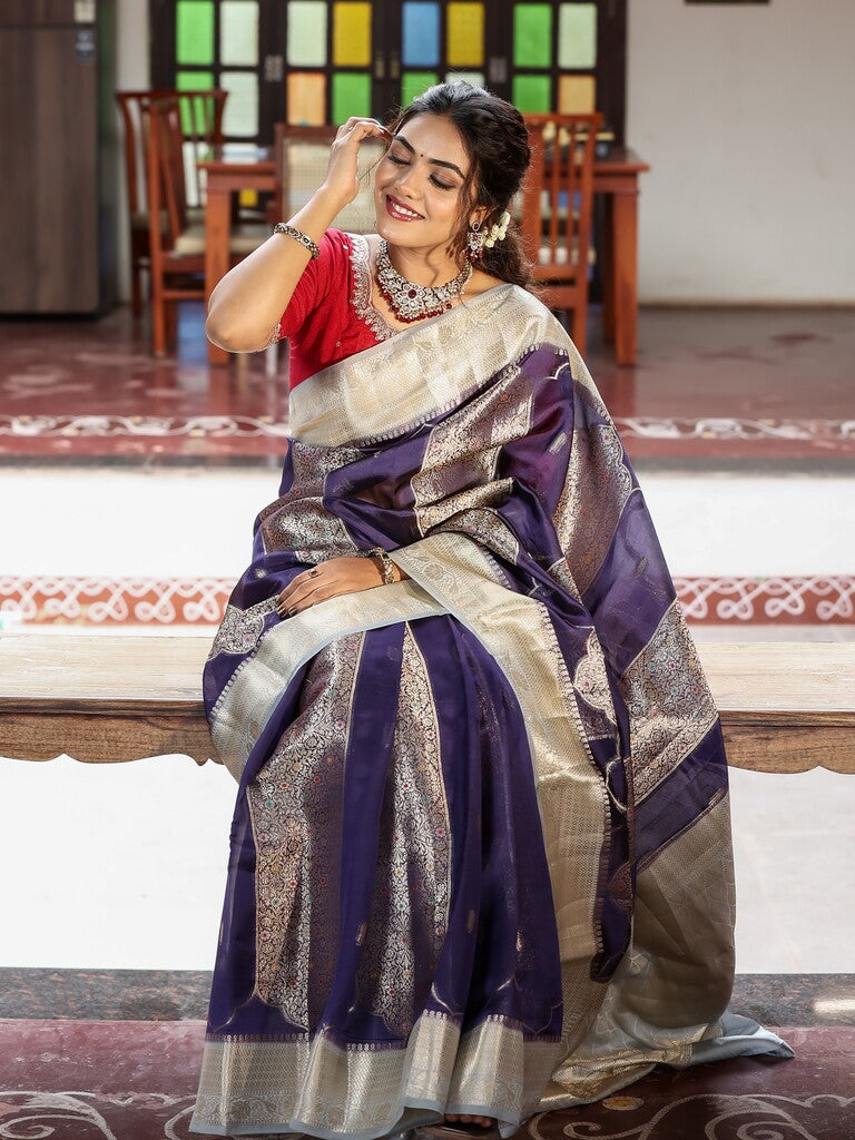 Green mango fancy saree for women | blue | zari border | party wear