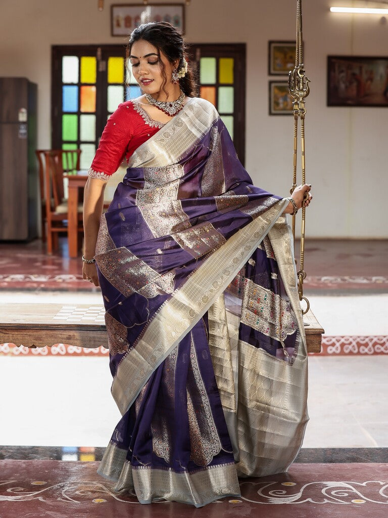 Green mango fancy saree for women | blue | zari border | party wear