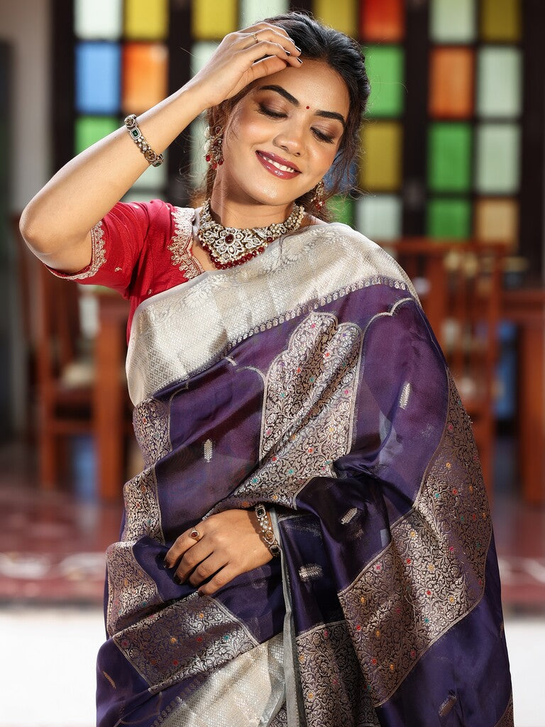 Green mango fancy saree for women | blue | zari border | party wear