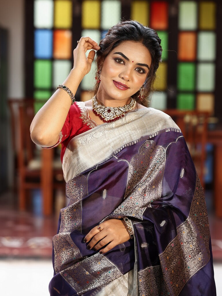 Green mango fancy saree for women | blue | zari border | party wear