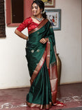 Light weight kanchi pattu saree for women | bottle green| zari border | party wear