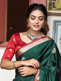 Light weight kanchi pattu saree for women | bottle green| zari border | party wear