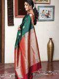 Light weight kanchi pattu saree for women | bottle green| zari border | party wear