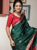 Light weight kanchi pattu saree for women | bottle green| zari border | party wear