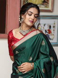 Light weight kanchi pattu saree for women | bottle green| zari border | party wear