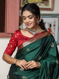 Light weight kanchi pattu saree for women | bottle green| zari border | party wear